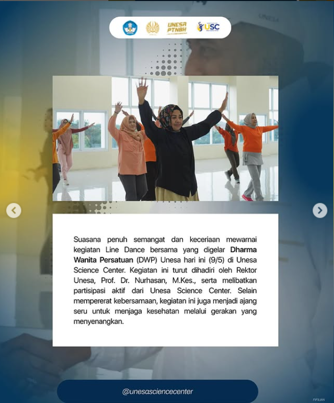 Dharma Wanita Unesa dan USC Tumbuhkan Semangat Sehat Lewat Line Dance Bersama